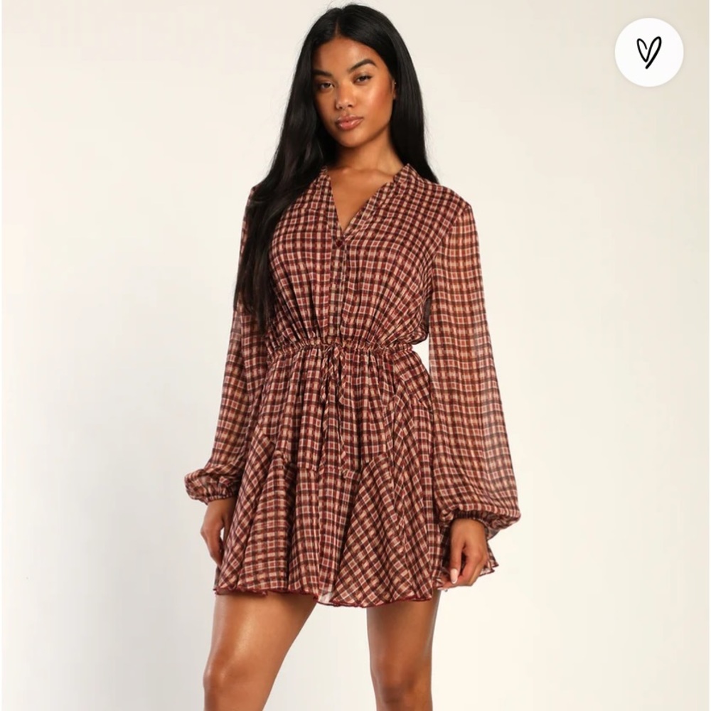 LULUS Delightfully Darling Red plaid mini dress